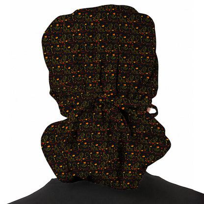 Autumn Black Cat Scrub Caps, Fall Cat Nursing Cap for Cat Lovers, Comfortable Feline Medical Scrubs For Nurse