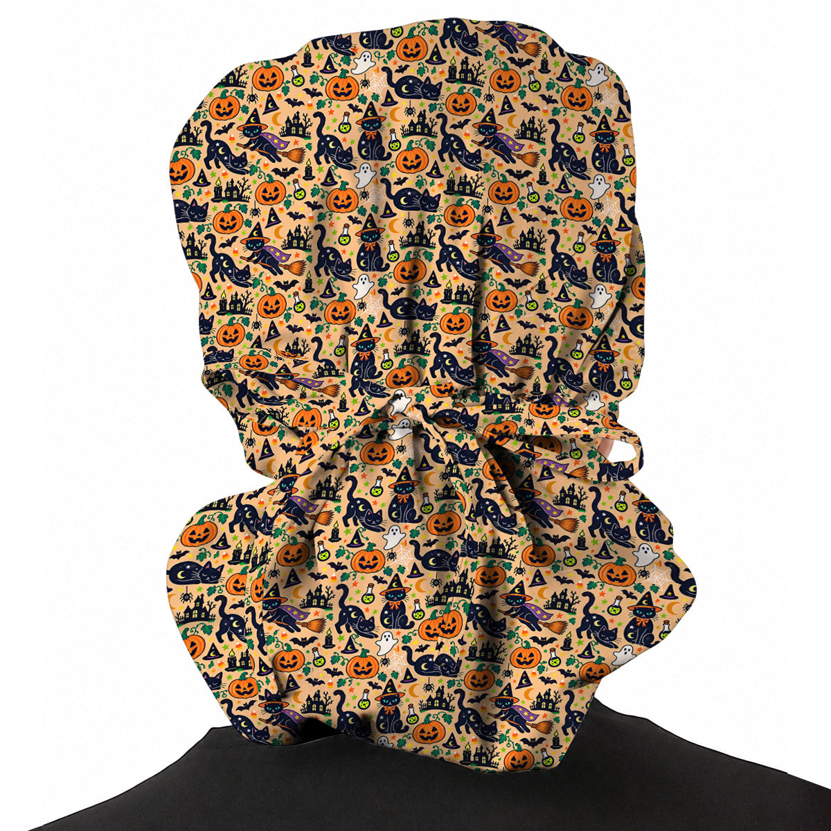 Black Cat Witch Halloween Scrub Caps, Spooky Pumpkin Nurse Headwear, Halloween Medical Cap