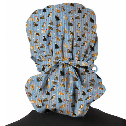 Nurse Cat Scrub Caps, Cat Lover Medical Nurse Cap for Veterinary & Healthcare Workers, Comfortable Feline Nursing Scrubs