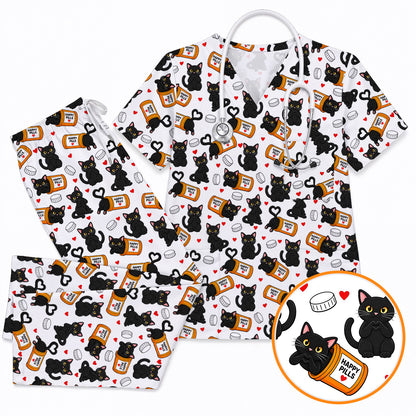 Black Cat Happy Pills Nurse Scrub Top, Funny Pharmacy Cat Scrubs for Nurses, Cute Medical Nursing Uniform Gift