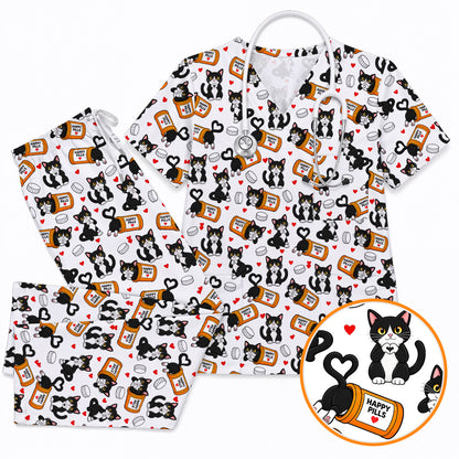 Cute Cat Nurse Scrub Top, Funny Happy Pills Medical Scrubs, Cat Lover Healthcare Uniform