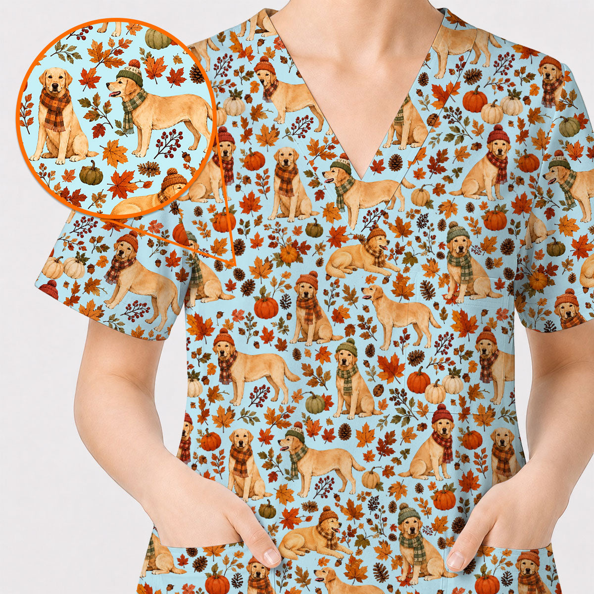 Labrador Retriever Nurse Scrub Top, Funny Autumn Lab Dog Medical Scrubs for Veterinary & Healthcare Staff, Breathable Fabrics Nursing Uniform
