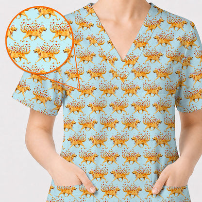 Autumn Labrador Retriever Nurse Scrub Top, Funny Fall Lab Dog Medical Uniform for Veterinary & Healthcare Staff, Comfortable Scrubs for Nurses