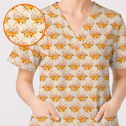 Autumn Labrador Retriever Nurse Scrub Top, Funny Fall Lab Dog Medical Uniform for Veterinary & Healthcare Staff, Comfortable Scrubs for Nurses