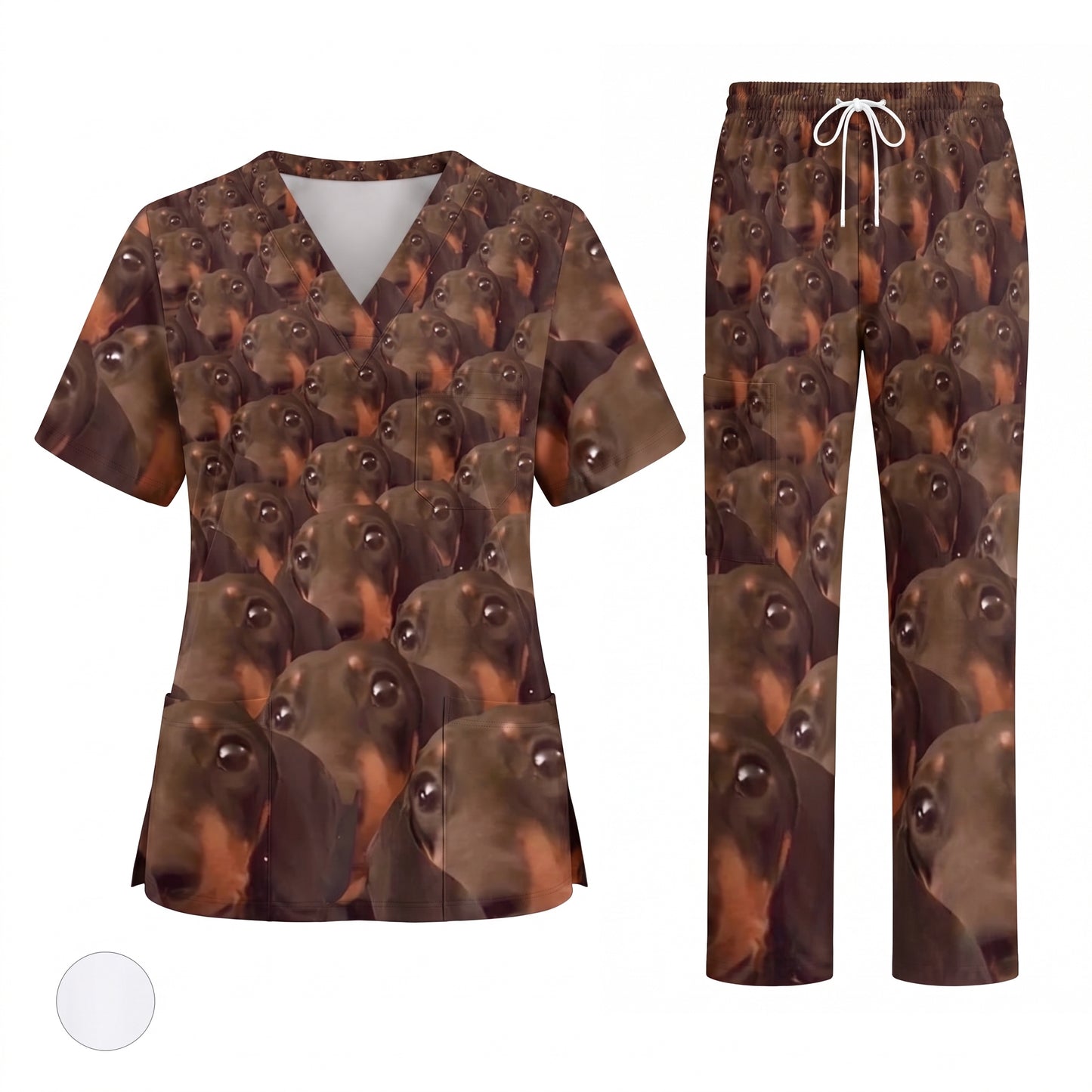 Funny Dachshund Scrub Shirt, Wiener Dog Face Scrub Top for Women, Cute Animal Scrubs Gift for Nurse, CNA, RN, Doctor