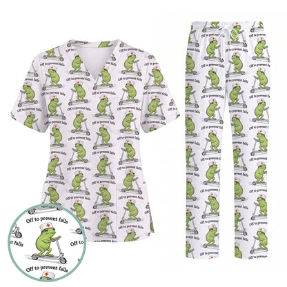 Funny Nurse Scrub Top, Off To Prevent Falls Nursing Shirt, Breathable Fabrics Nursing Uniform
