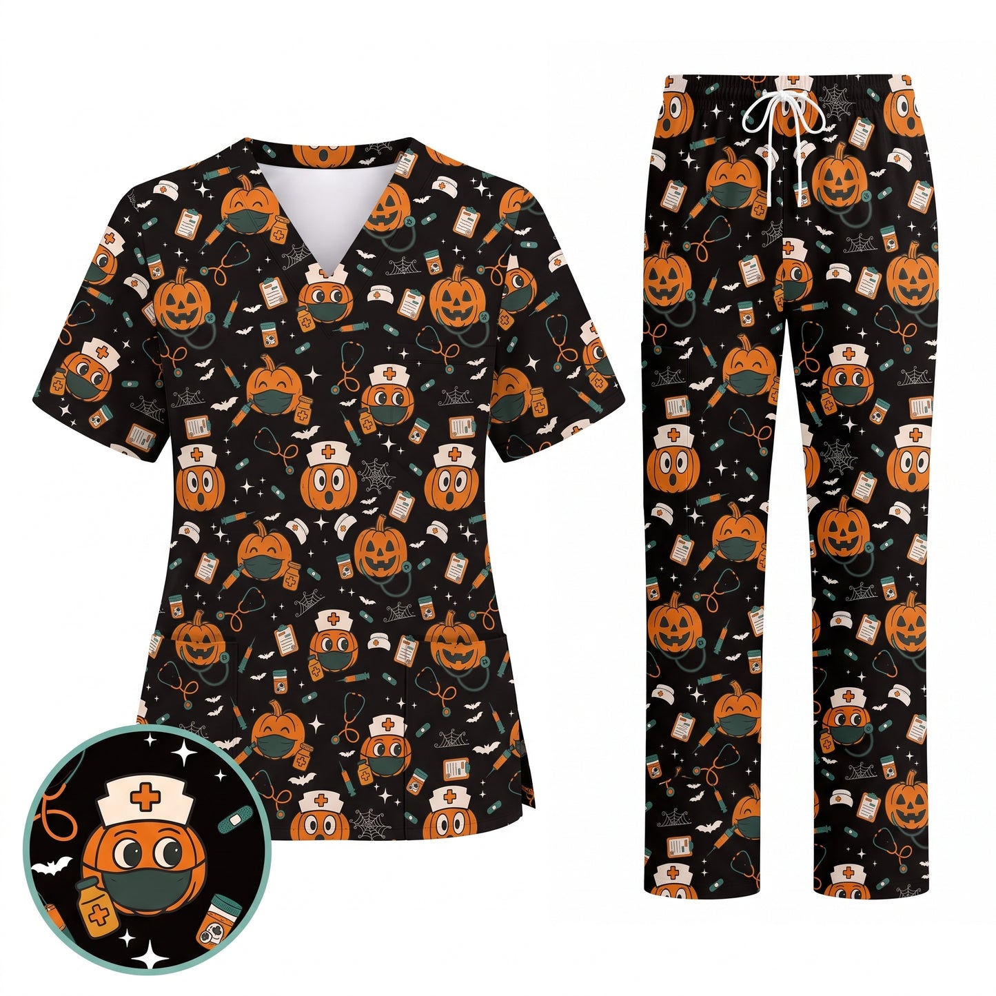 Halloween Nurse Scrub Top, Cute Holiday Scrub for Nurse, Spooky Halloween Gift for CNA RN LPN