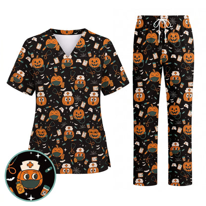 Halloween Nurse Scrub Top, Cute Holiday Scrub for Nurse, Spooky Halloween Gift for CNA RN LPN