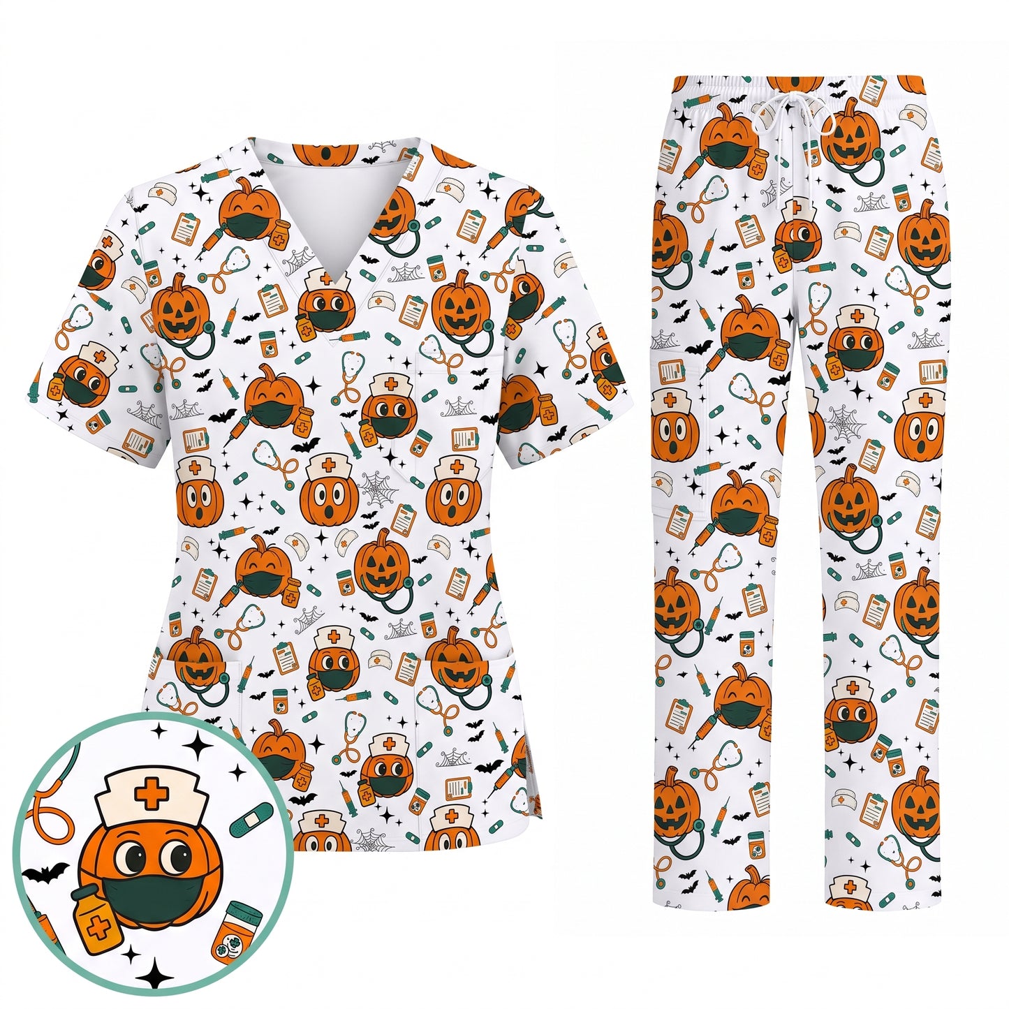Halloween Nurse Scrub Top, Cute Holiday Scrub for Nurse, Spooky Halloween Gift for CNA RN LPN