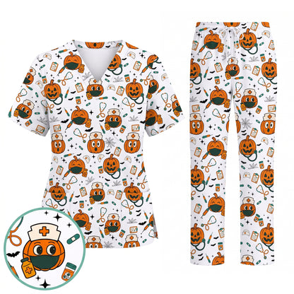 Halloween Nurse Scrub Top, Cute Holiday Scrub for Nurse, Spooky Halloween Gift for CNA RN LPN