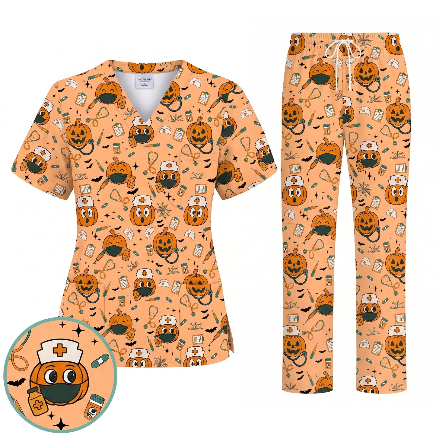 Halloween Nurse Scrub Top, Cute Holiday Scrub for Nurse, Spooky Halloween Gift for CNA RN LPN