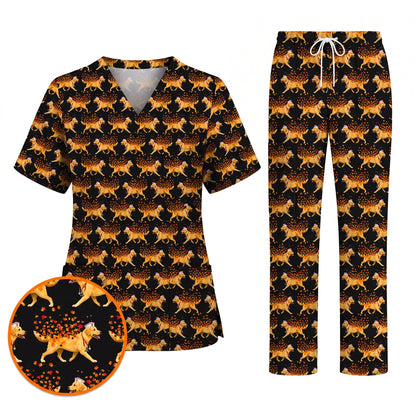 Autumn Labrador Retriever Nurse Scrub Top, Funny Fall Lab Dog Medical Uniform for Veterinary & Healthcare Staff, Comfortable Scrubs for Nurses