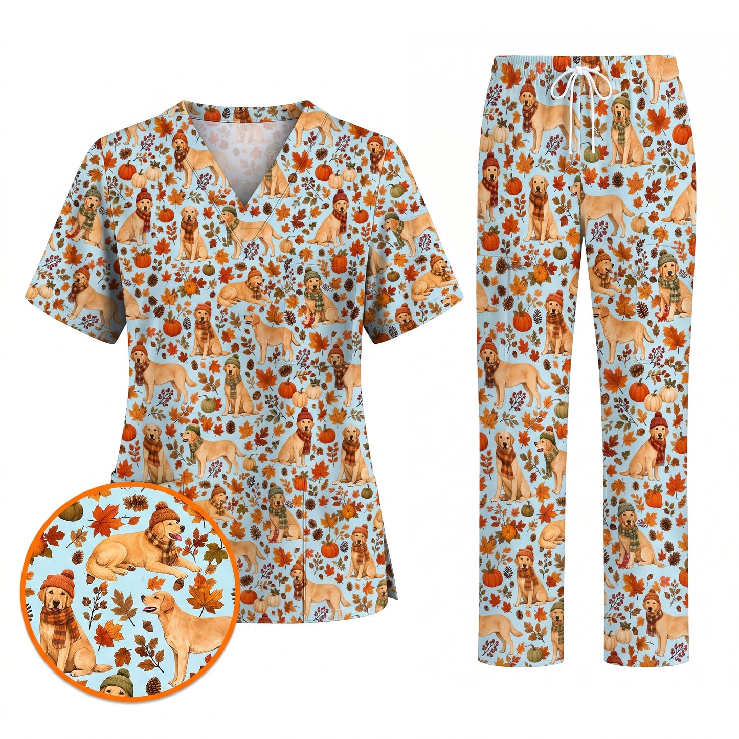 Labrador Retriever Nurse Scrub Top, Funny Autumn Lab Dog Medical Scrubs for Veterinary & Healthcare Staff, Breathable Fabrics Nursing Uniform