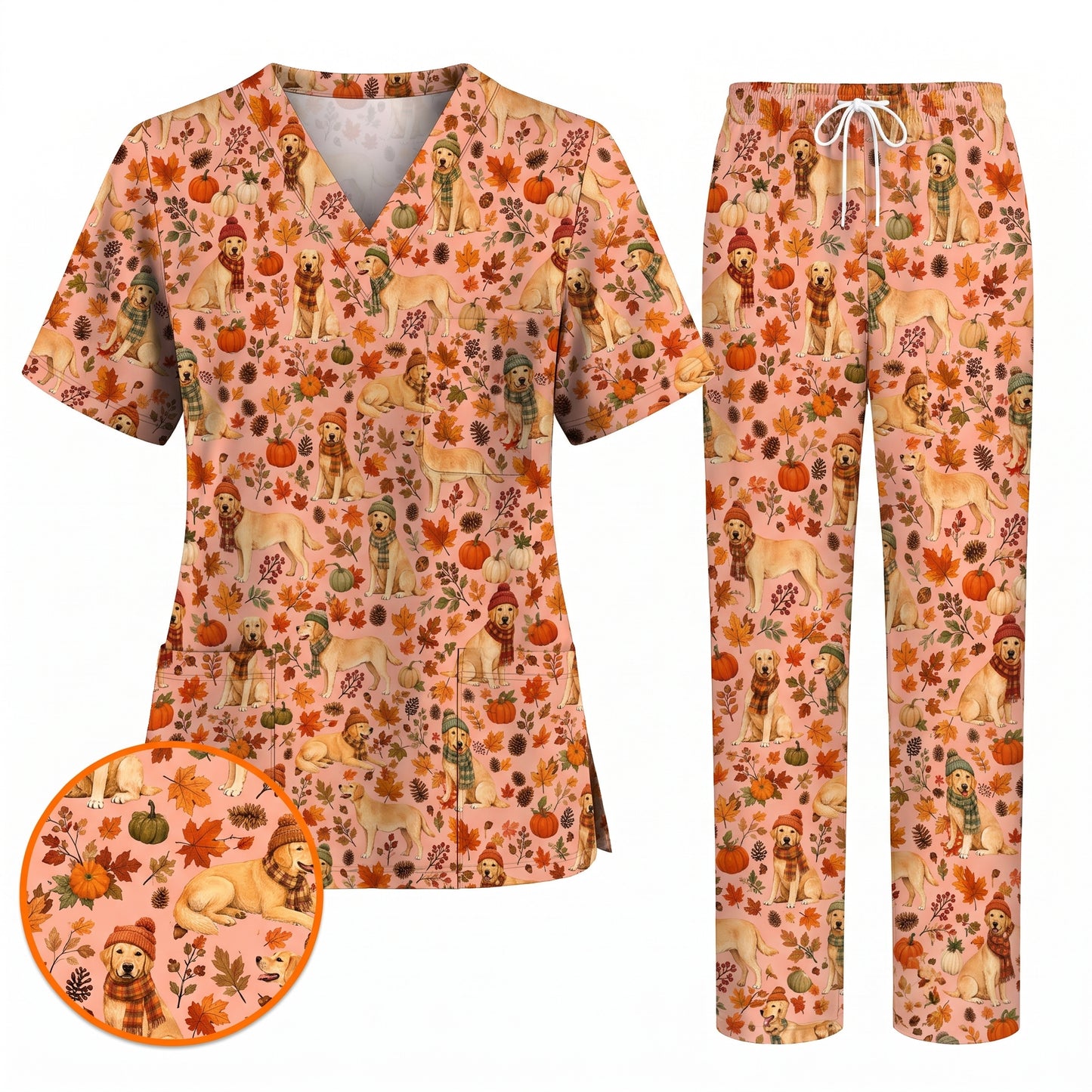 Labrador Retriever Nurse Scrub Top, Funny Autumn Lab Dog Medical Scrubs for Veterinary & Healthcare Staff, Breathable Fabrics Nursing Uniform