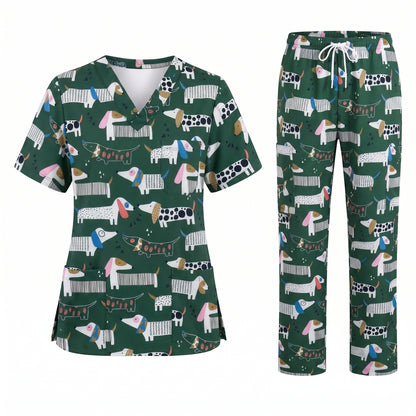 Dachshund Scrub Top for Women, Cute Wiener Dog Nursing Uniform, Funny Doxie Nurse Scrub Shirt, Gift for Healthcare Professionals RN LPN CNA Vet Tech