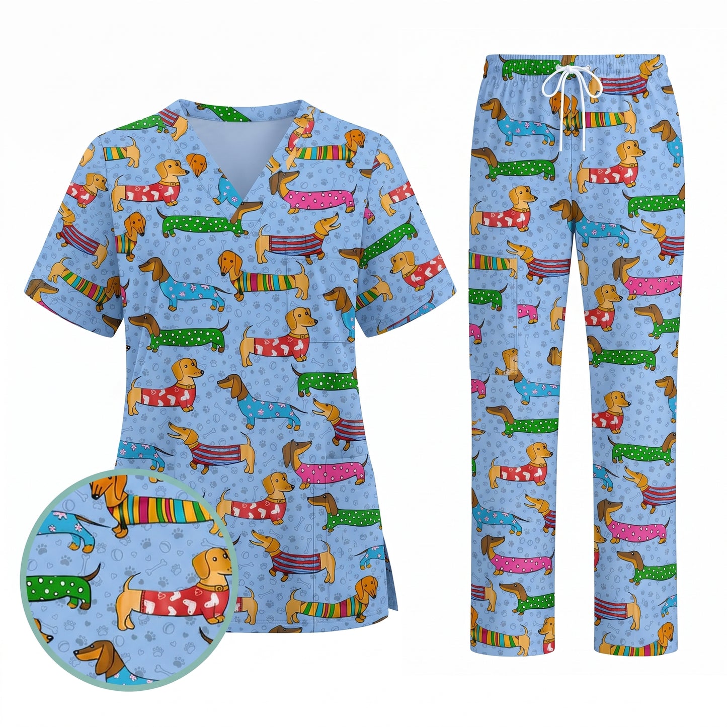 Dachshund Dog Scrub Top, Funny Wiener Dog Scrubs For Nursing, RN LPN CNA Healthcare Workers Gift