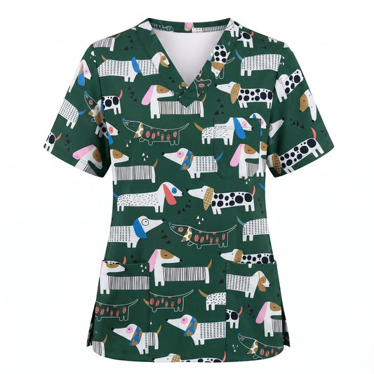 Dachshund Scrub Top for Women, Cute Wiener Dog Nursing Uniform, Funny Doxie Nurse Scrub Shirt, Gift for Healthcare Professionals RN LPN CNA Vet Tech