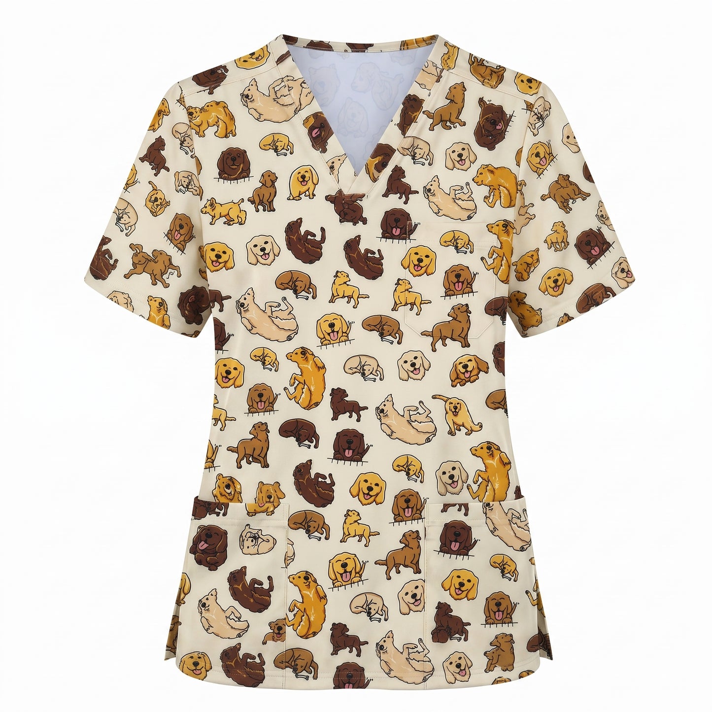 Funny Labrador Pattern Scrub Top, Lab Retriever Dog Nursing Scrub for Women, Breathable Veterinary Medical Uniform