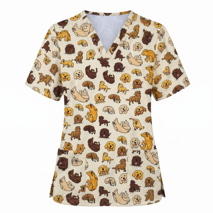 Funny Labrador Pattern Scrub Top, Lab Retriever Dog Nursing Scrub for Women, Breathable Veterinary Medical Uniform