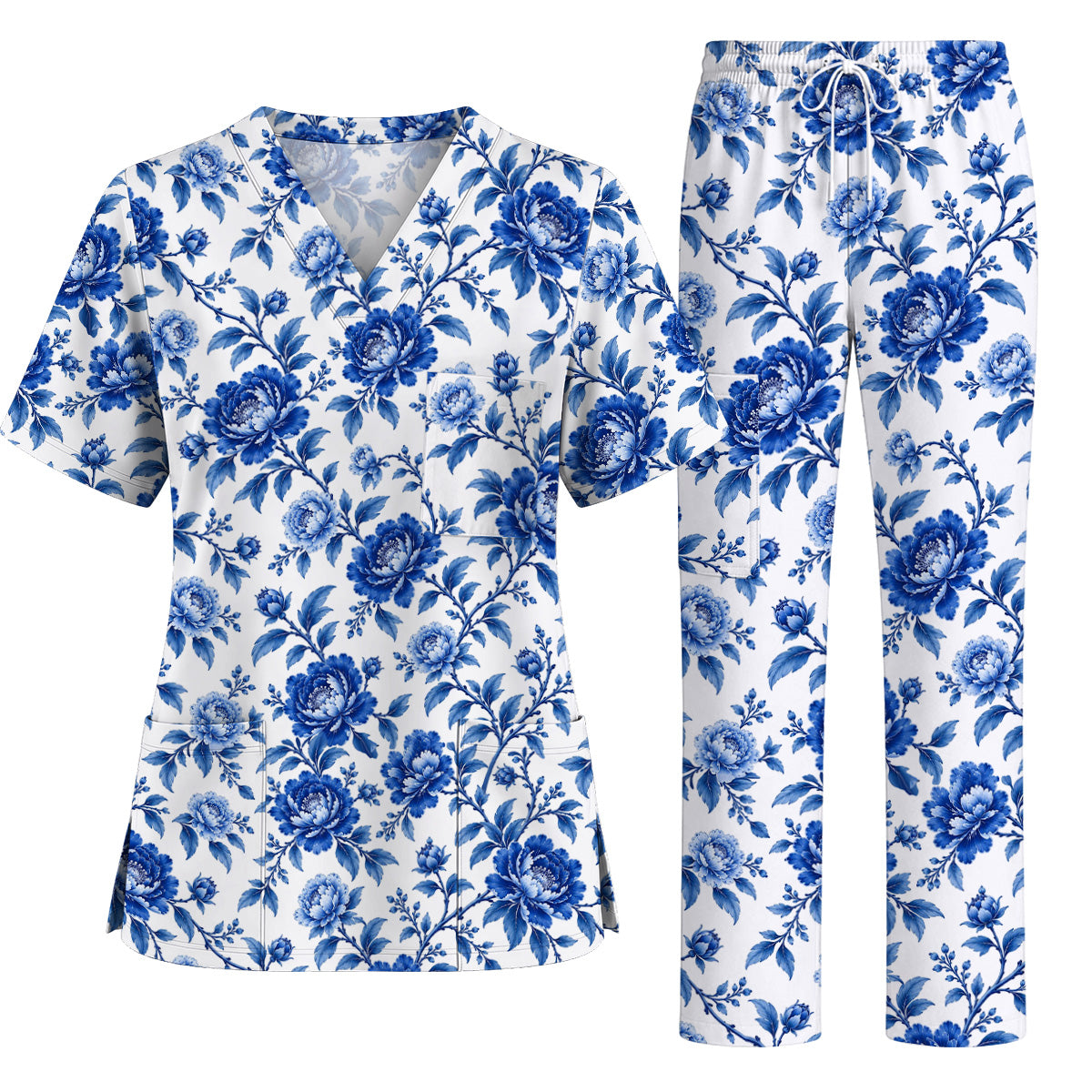Peony Floral Scrub Top for Women, Elegant Peony Nurse Scrub Shirt, Floral Nursing Uniform For Healthcare Workers