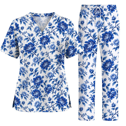 Peony Floral Scrub Top for Women, Elegant Peony Nurse Scrub Shirt, Floral Nursing Uniform For Healthcare Workers