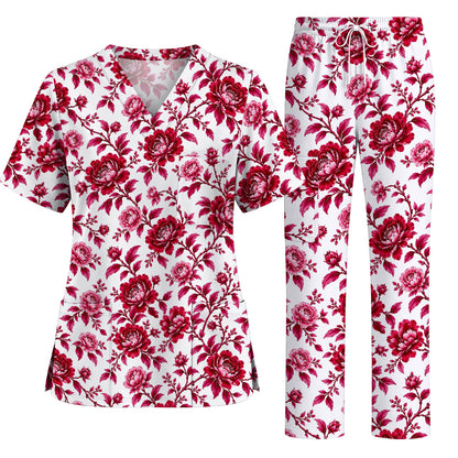 Peony Floral Scrub Top for Women, Elegant Peony Nurse Scrub Shirt, Floral Nursing Uniform For Healthcare Workers