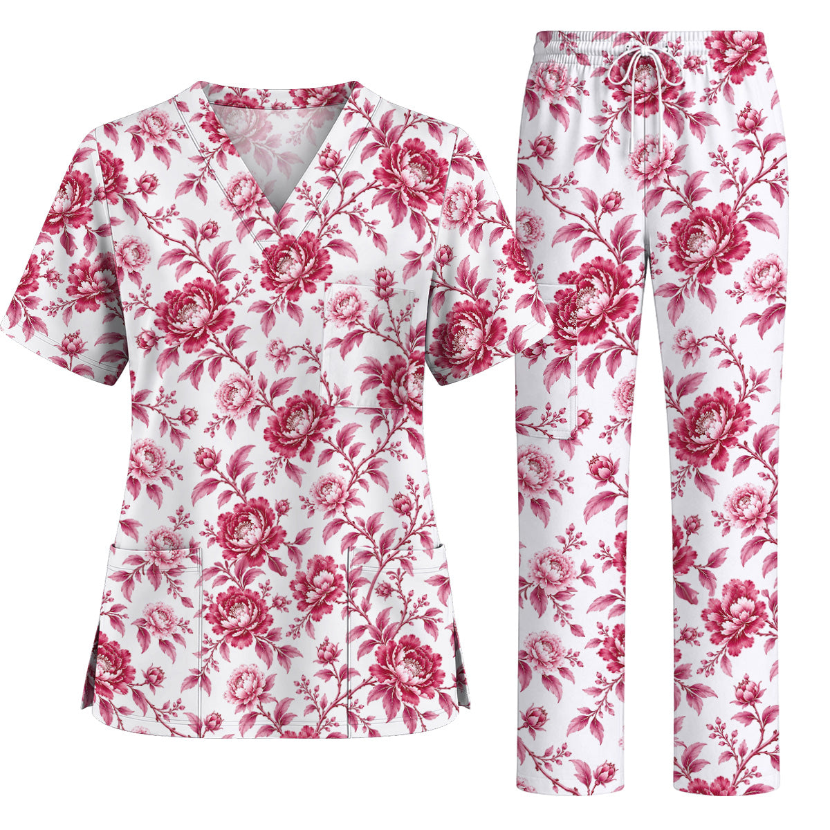 Peony Floral Scrub Top for Women, Elegant Peony Nurse Scrub Shirt, Floral Nursing Uniform For Healthcare Workers