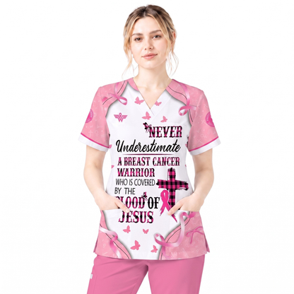 Christian Breast Cancer Awareness Shirt, Blood Of Jesus Quote Nursing Uniform, Gift for RN LPN CNA