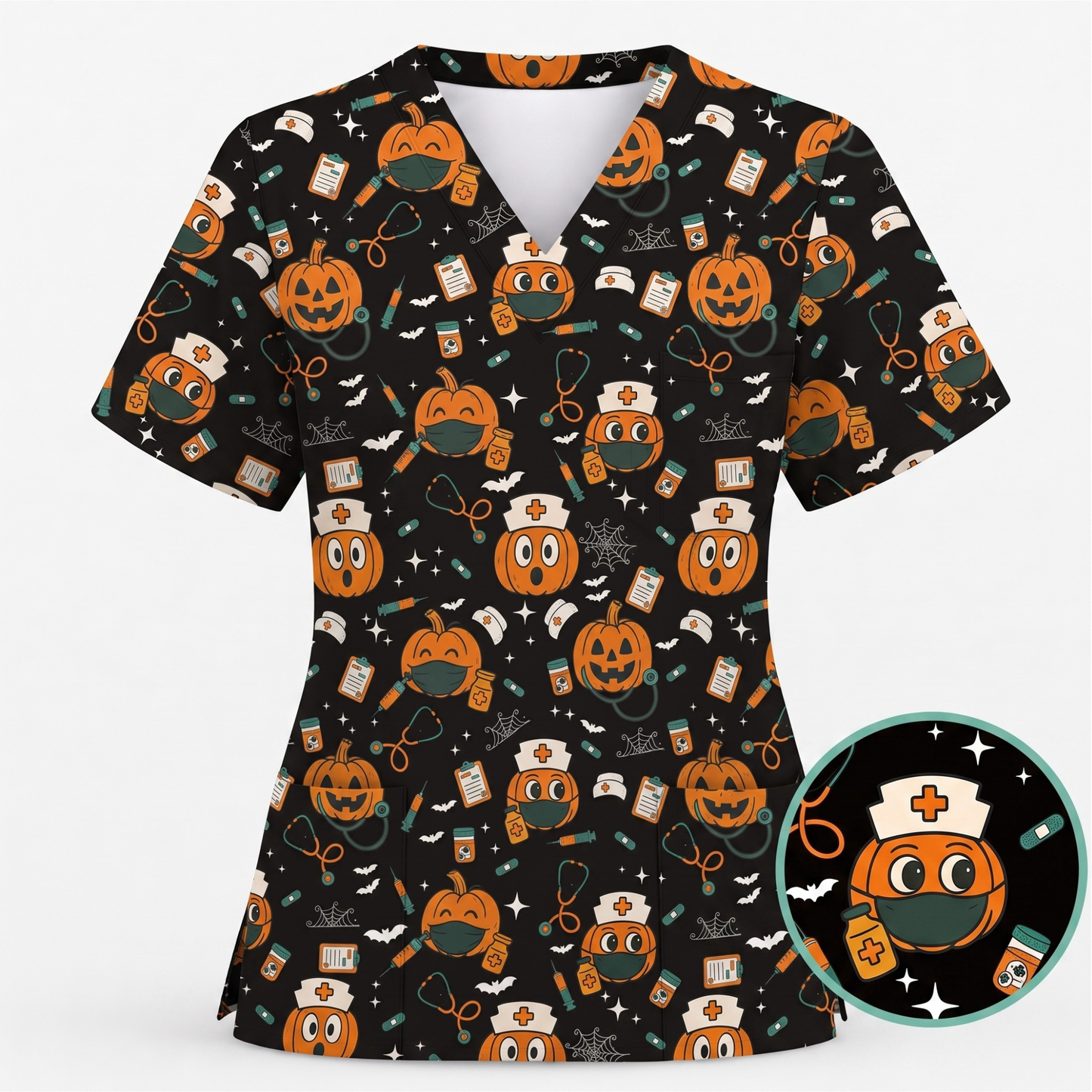 Halloween Nurse Scrub Top, Cute Holiday Scrub for Nurse, Spooky Halloween Gift for CNA RN LPN