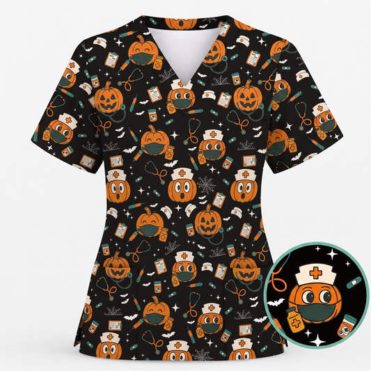Halloween Nurse Scrub Top, Cute Holiday Scrub for Nurse, Spooky Halloween Gift for CNA RN LPN