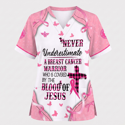 Christian Breast Cancer Awareness Shirt, Blood Of Jesus Quote Nursing Uniform, Gift for RN LPN CNA