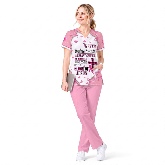 Christian Breast Cancer Awareness Shirt, Blood Of Jesus Quote Nursing Uniform, Gift for RN LPN CNA